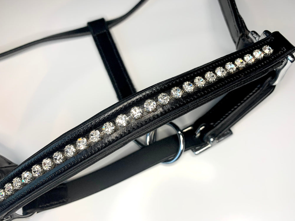 Anatomical Leather halter "Addie Bling" black / silver